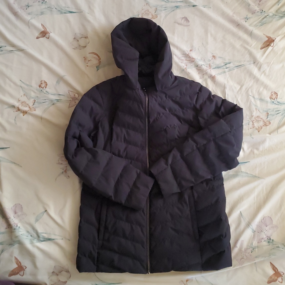 32 Degree Heat Women's Large Hooded Shell Coat. Black. Compactable Puffer LN